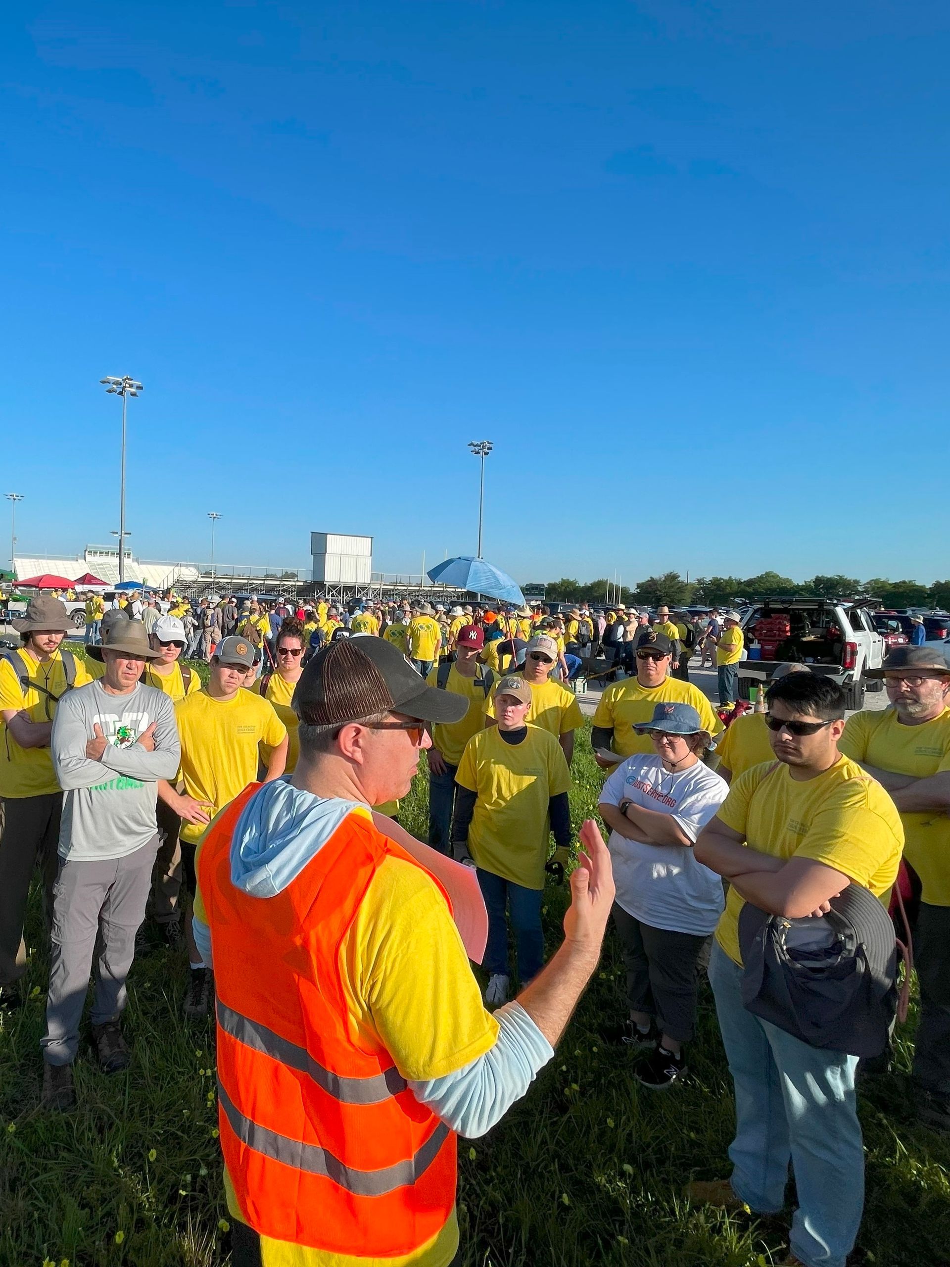 Gathering at at Valley View tornado cleanup