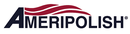 Ameripolish logo with dark blue lettering and a red swoosh above it