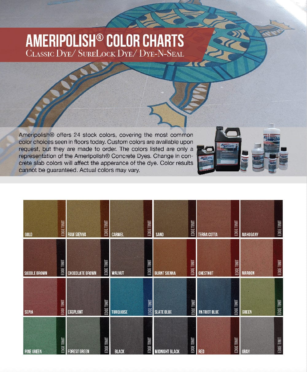 Ameripolish color chart with a grid of stain sample swatches in many colors