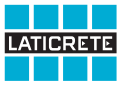LATICRETE logo in white on a black rectangle, surrounded by blue tiles