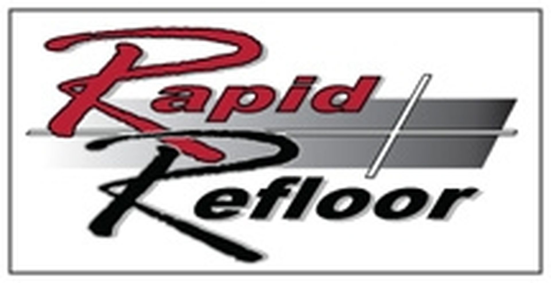 Rapid Refloor logo with red and black text over a gray floor graphic