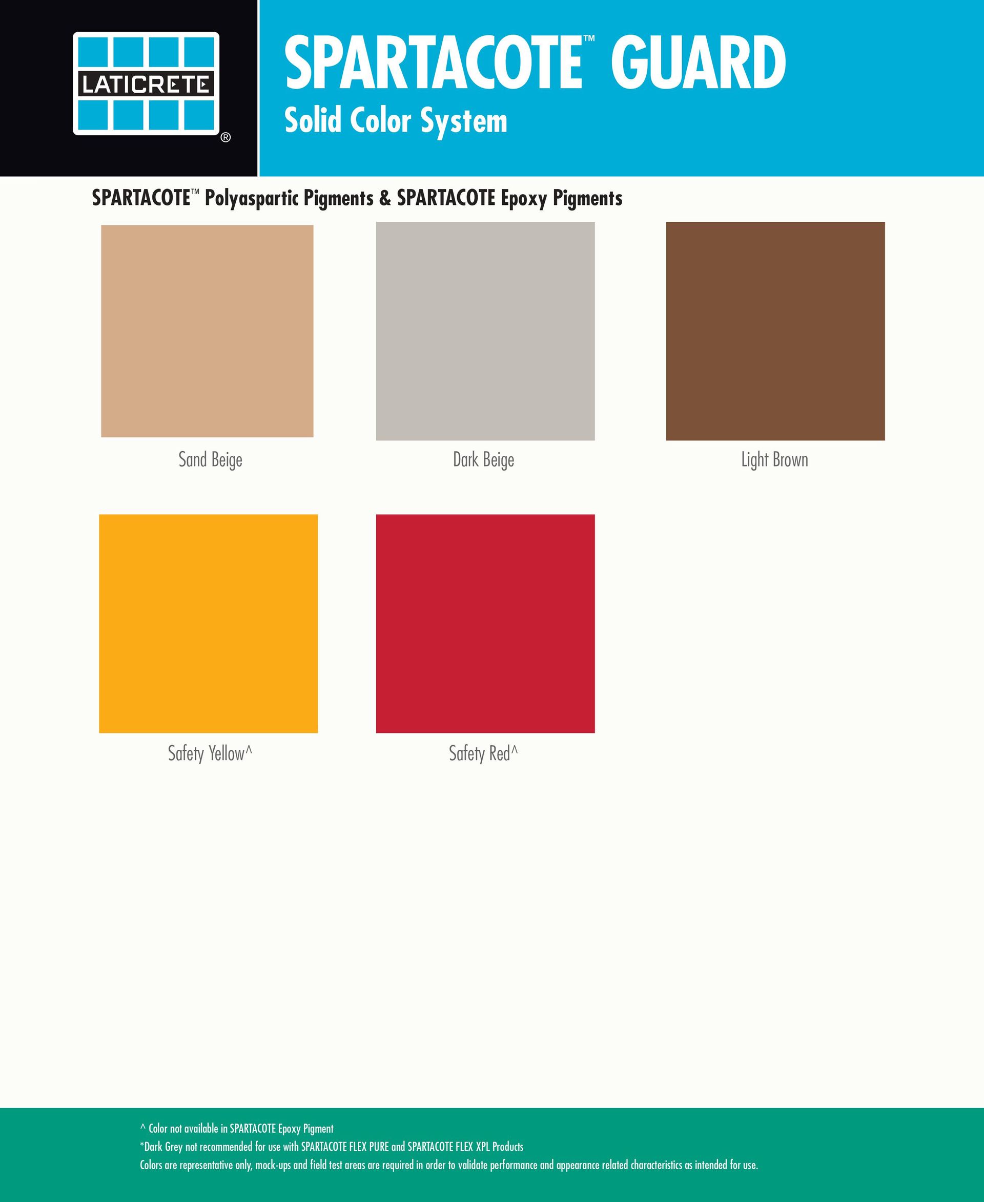 Spartacote Guard color chart showing tan, gray, brown, yellow, and red swatches