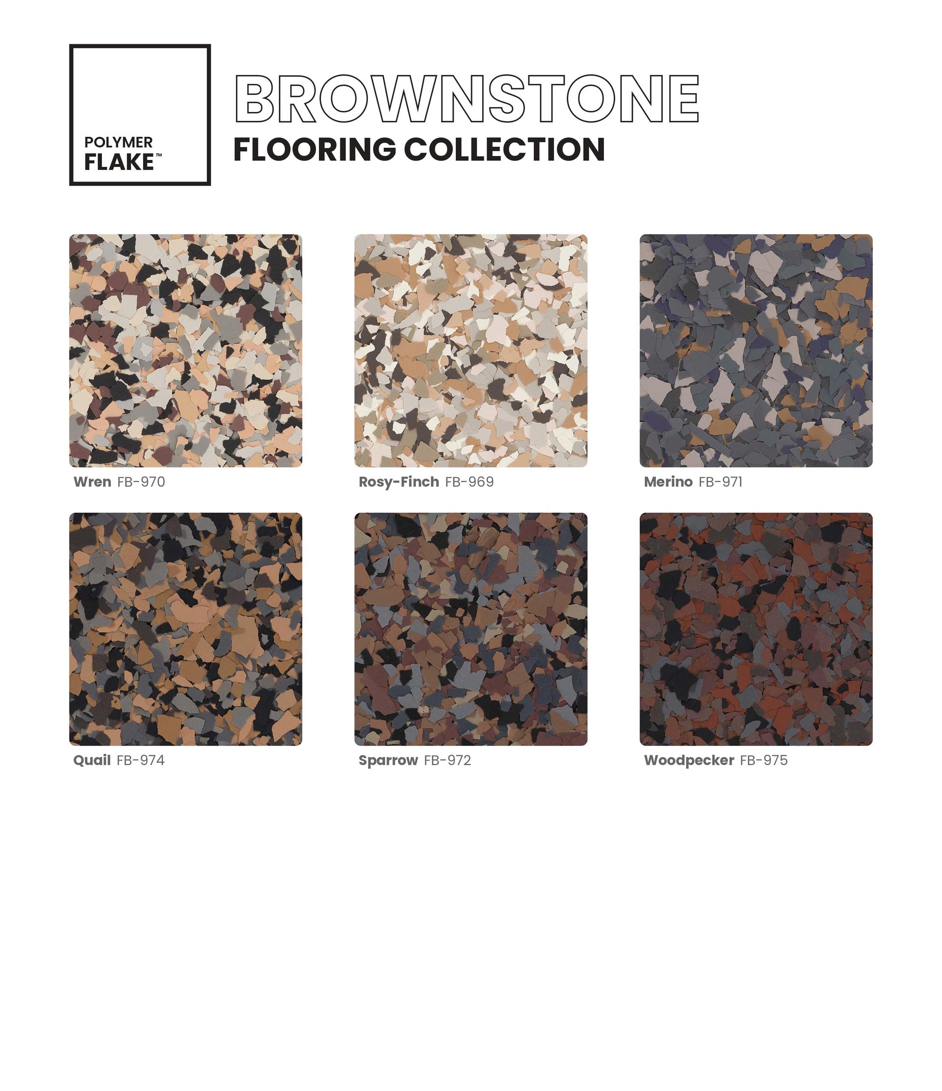 Promenade Stone flooring collection brochure with six multicolor tile samples in tan, gray, brown, and rust hues