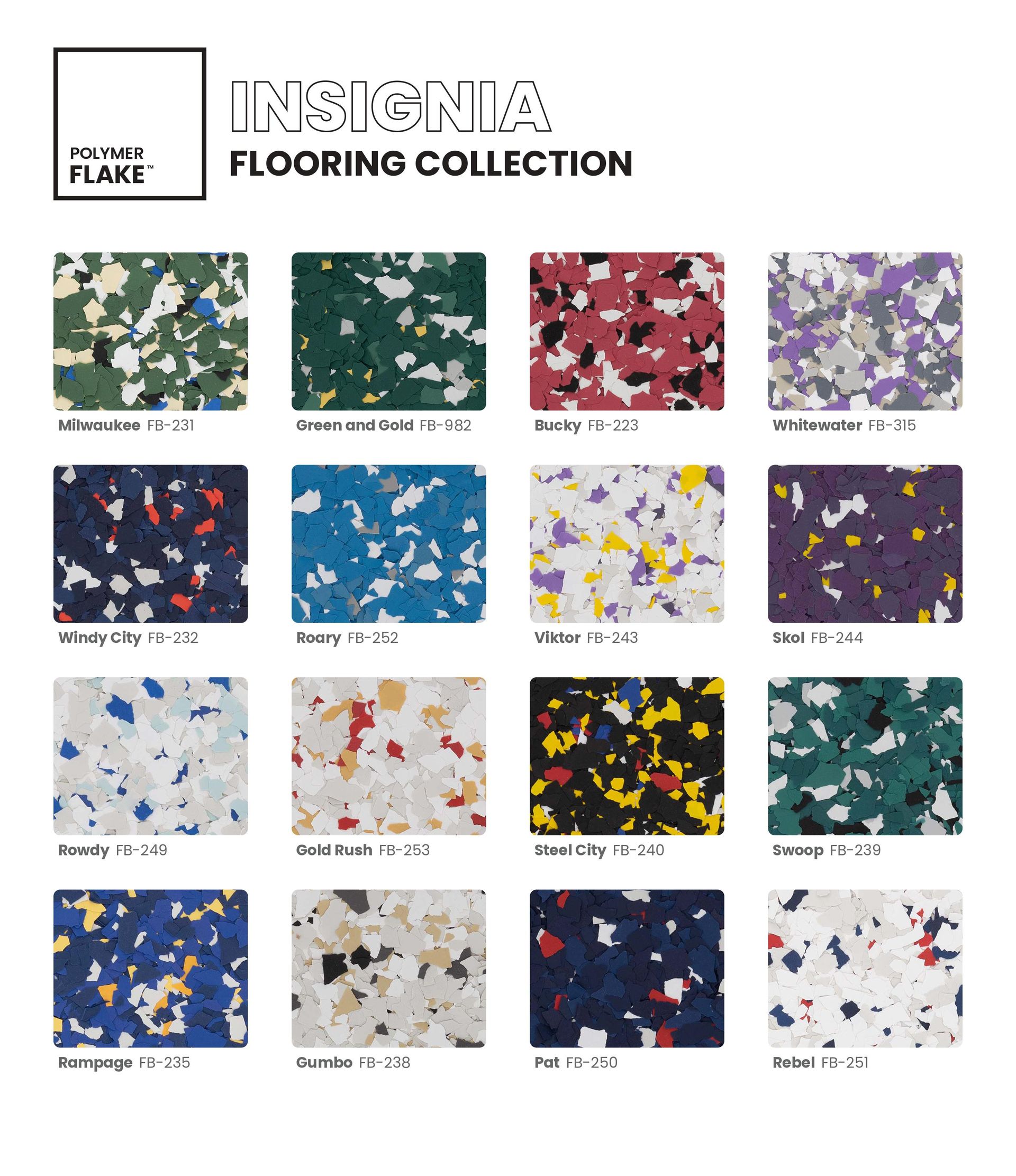 Inspiration flooring collection with 12 colorful floral-pattern carpet samples on display.