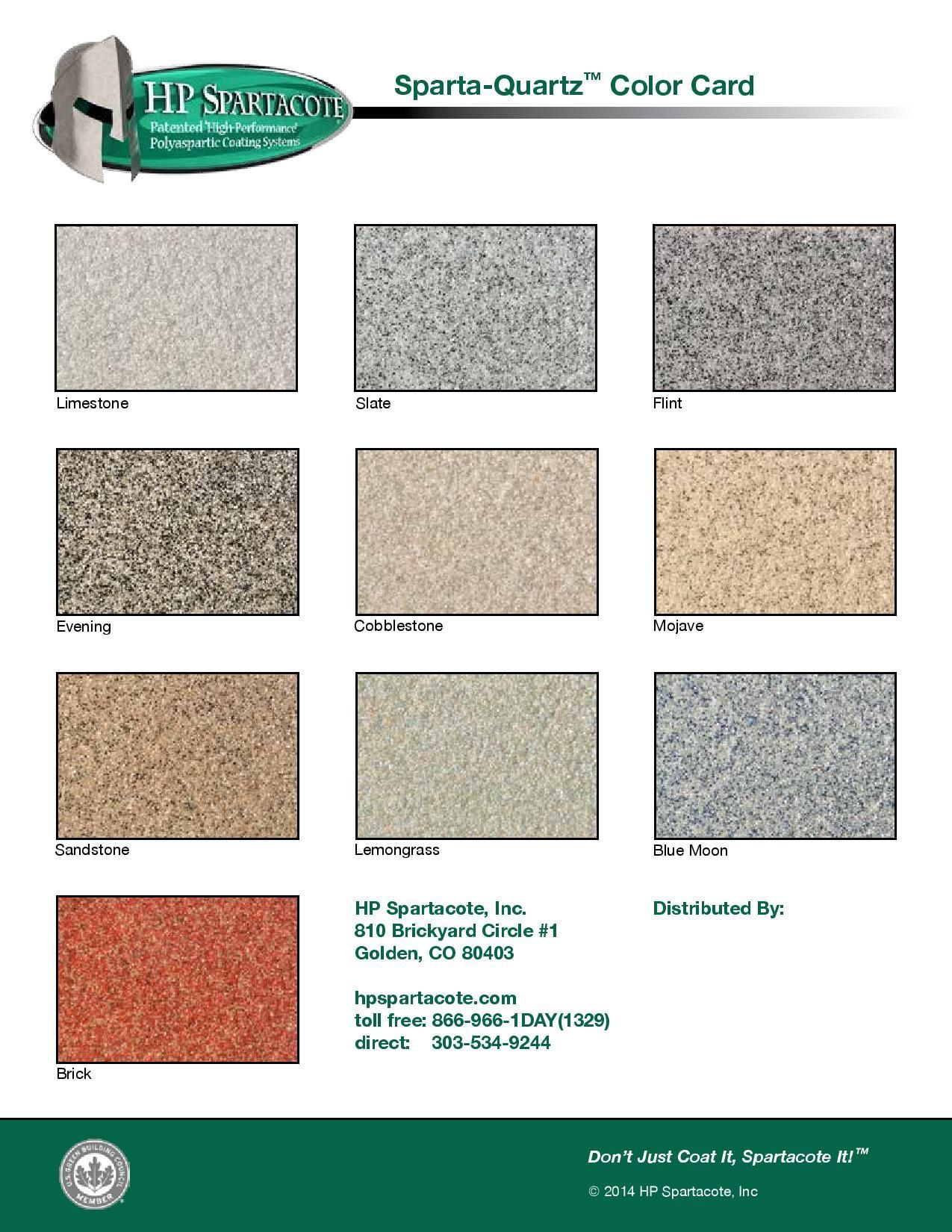 SpaGuard color card showing multiple textured stone and sand color samples.
