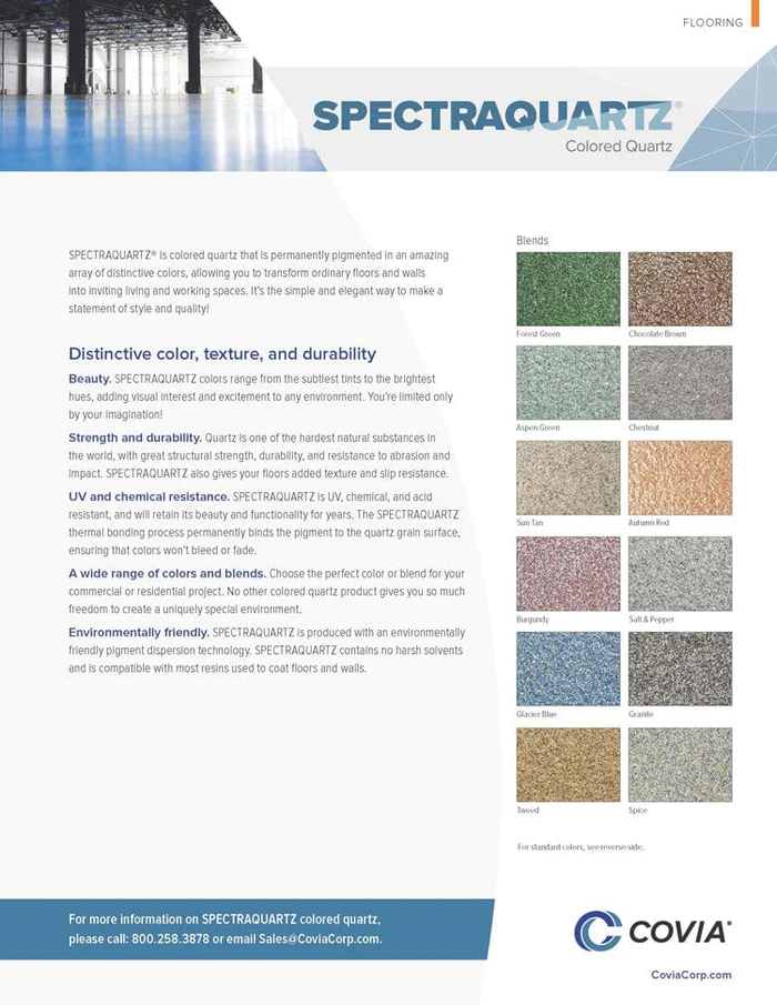 Covia SpectraQuartz brochure cover with sample color swatches and product text