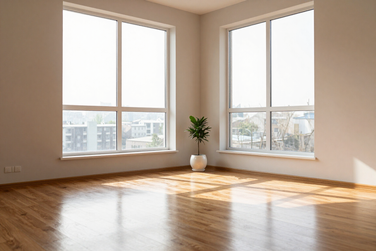 Empty freshly cleaned sunlit living room