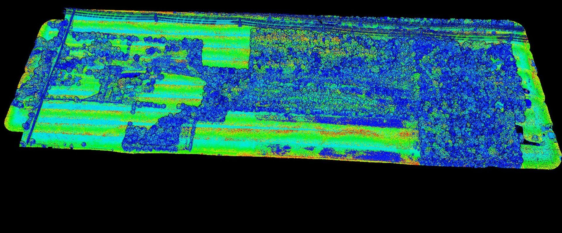 The same corridor point cloud colored by laser intensity