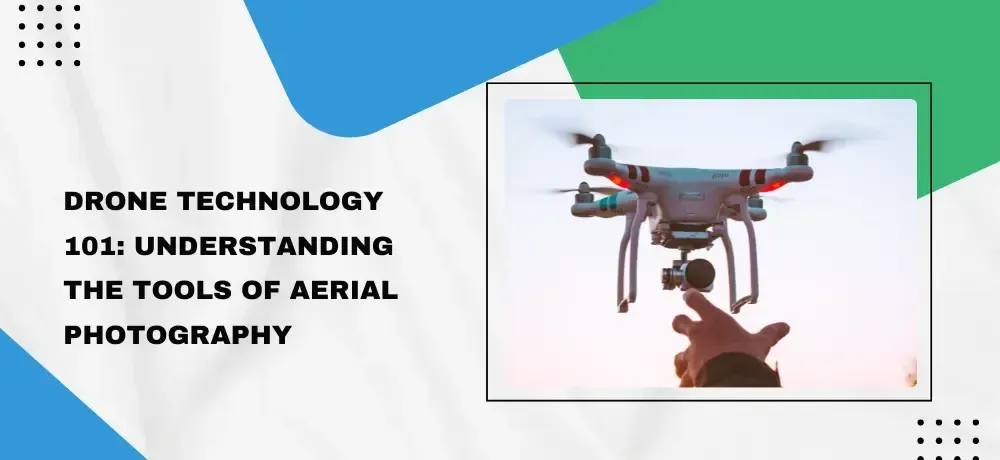 A drone hovering in the air above a hand, with the title
