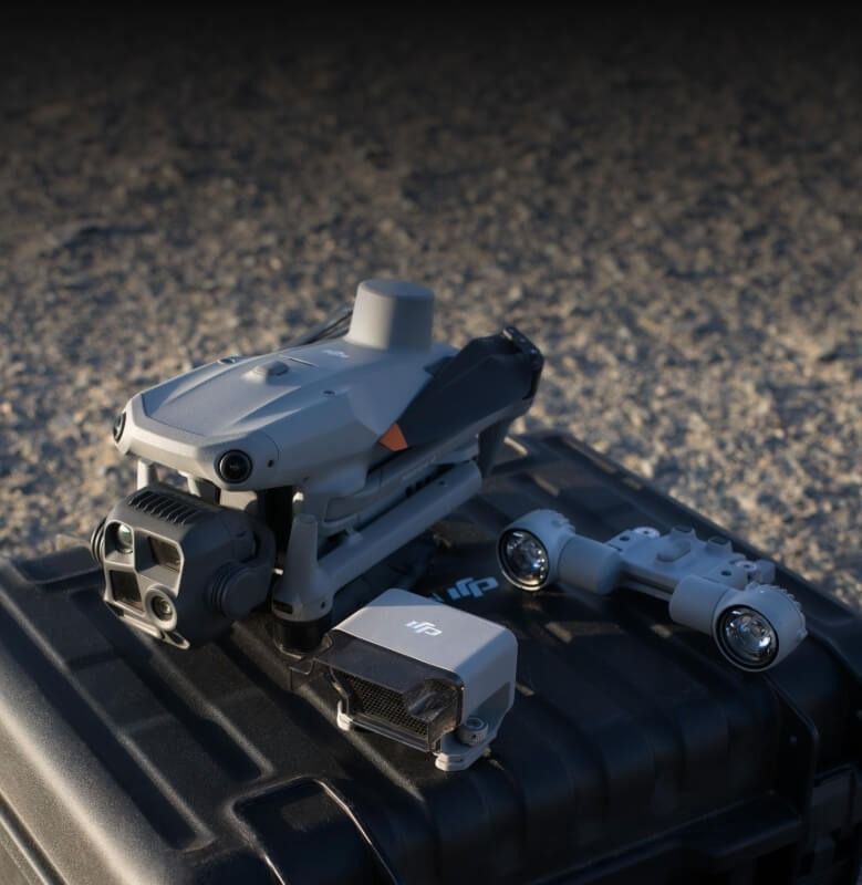 Graphic showing a drone being launched near a building with text: 