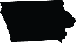 Silhouette of the state of Iowa, outlined in black.