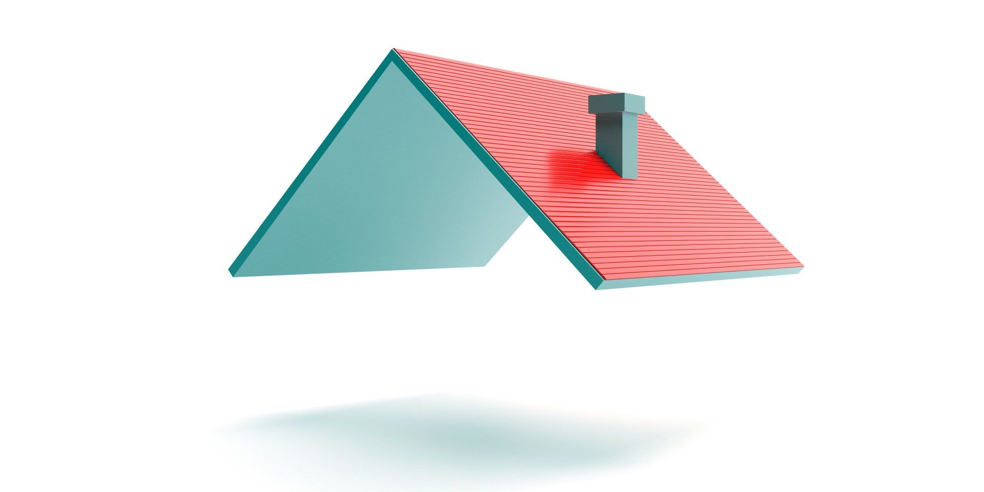 A house with a red roof is floating in the air.
