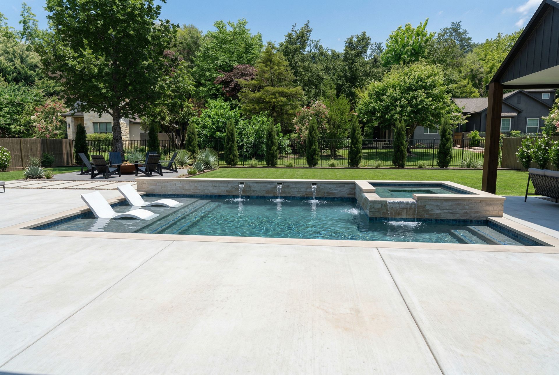 Custom pool by Clearform Pool Co., designed and built in Austin, TX.