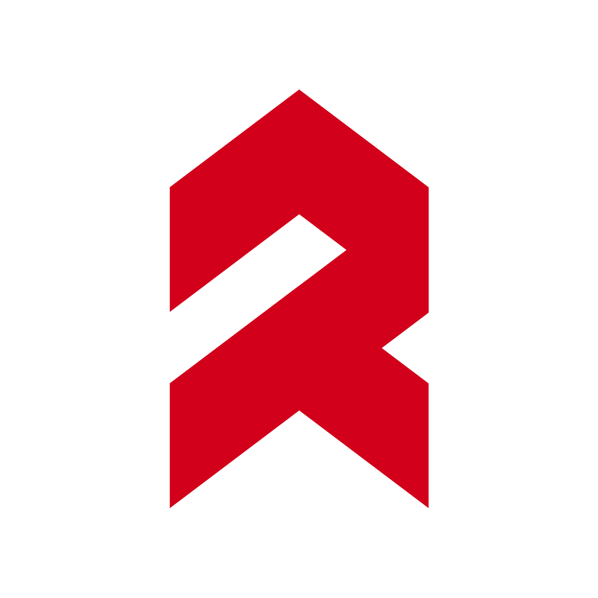 Ruetz logo mark - red geometric logo shaped like a stylized letter R and screw 
