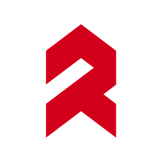 Ruetz logo mark - red geometric logo shaped like a stylized letter R and screw 