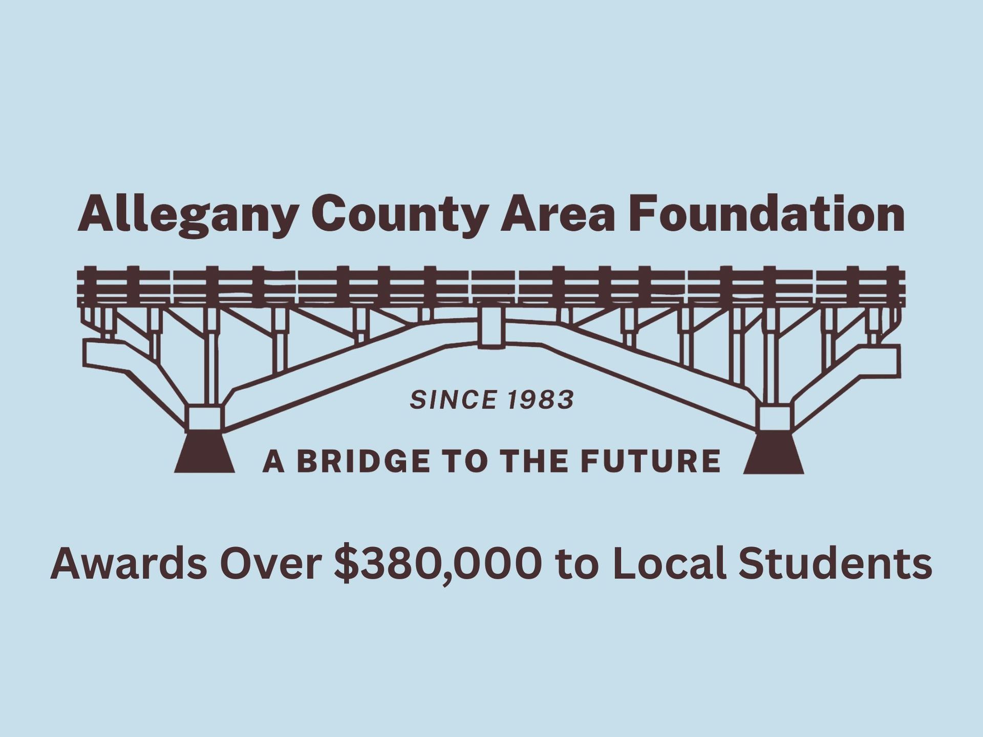 Allegany County Area Foundation logo with bridge and flowers, reading “A Bridge to the Future” and “Awards Over $380,000 to Local Students”