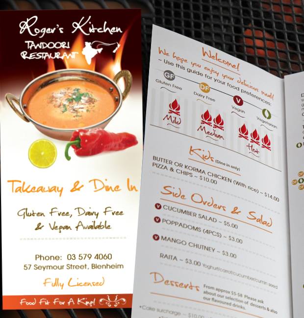 Menu design large NZ graphic design