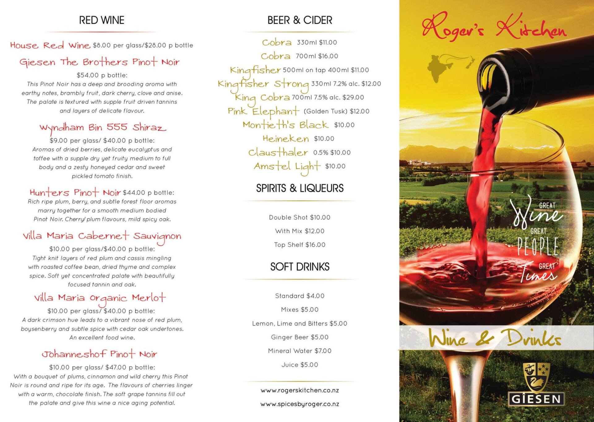 Wine menu graphic design and print NZ