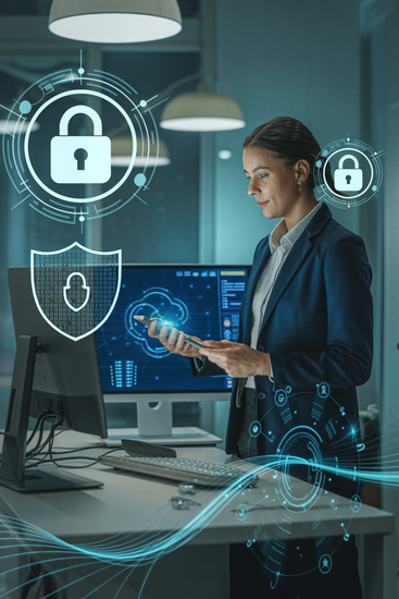 Female IT engineer managing Houston server room at Quinn Technology Solutions.
