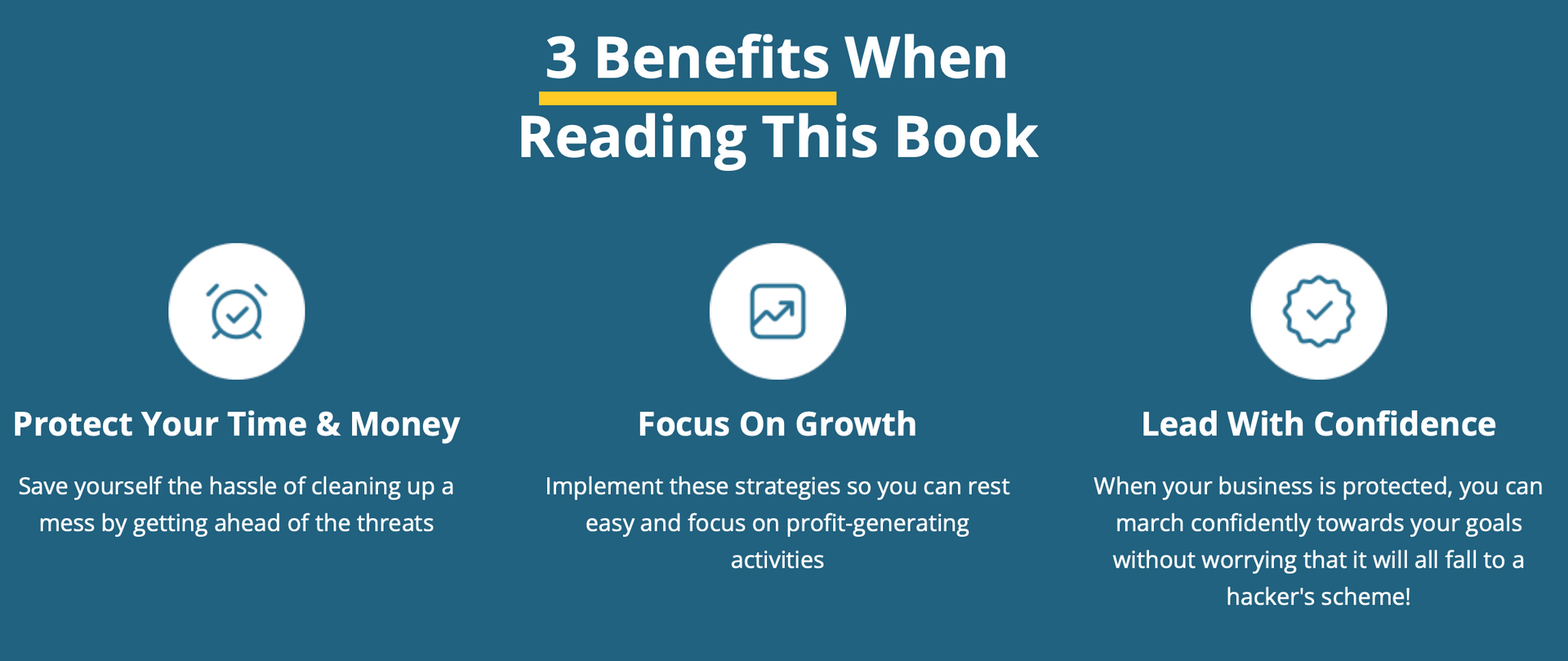 Visual showing 3 business benefits of reading a cybersecurity strategy book from Houston IT experts.
