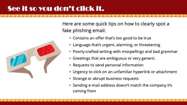 Phishing prevention tips showing how to spot fake emails and avoid clicking suspicious links in work environments.