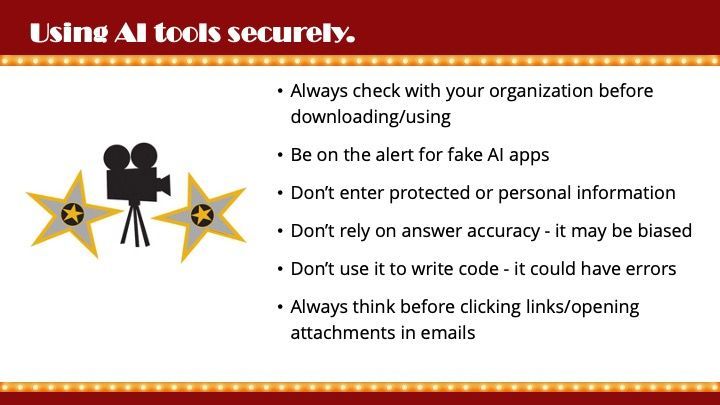 Cybersecurity tip listing safe tech use habits like avoiding fake apps, phishing links, and risky downloads.