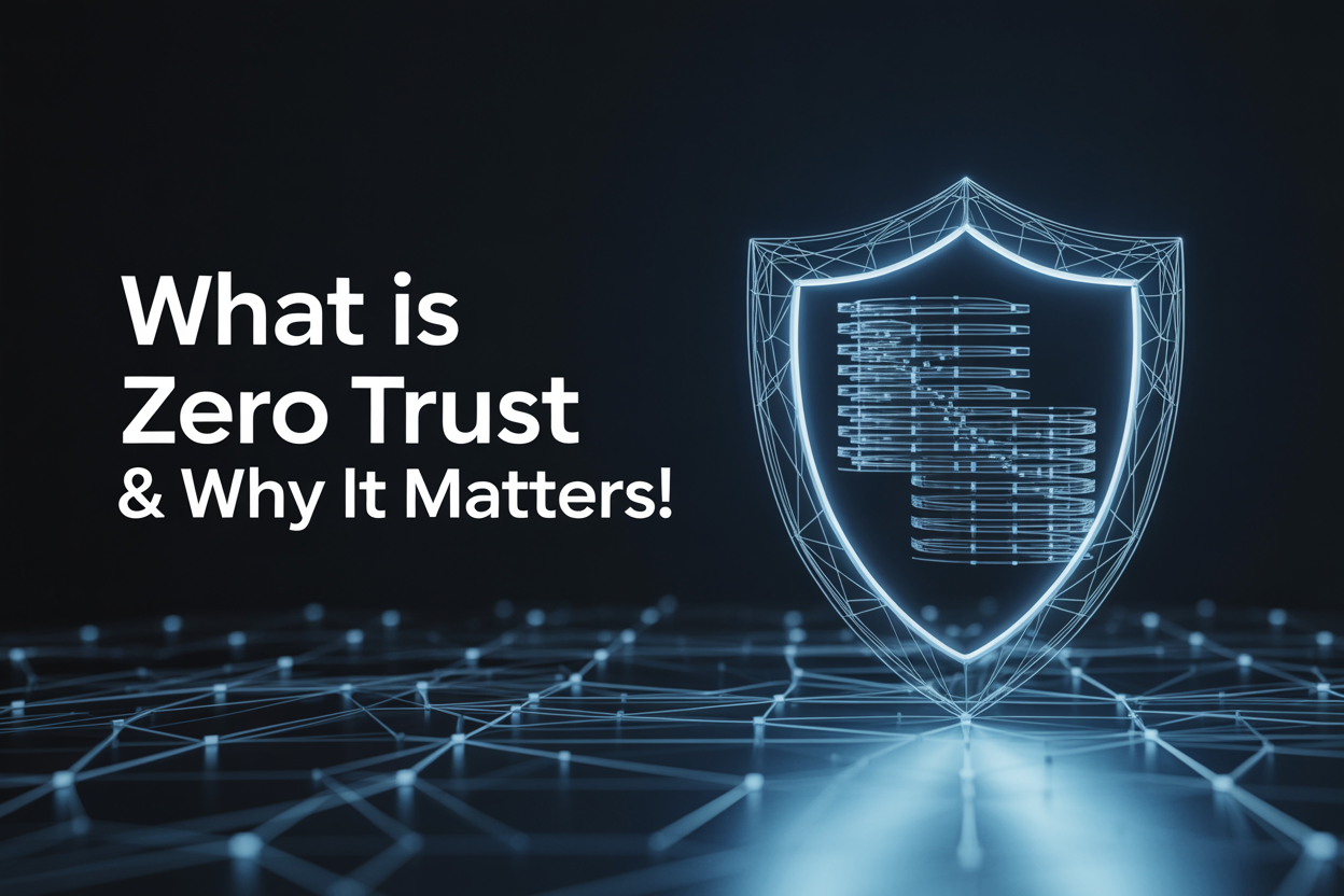 Zero Trust security model visual showing protected network layers and why Zero Trust matters in cybersecurity.