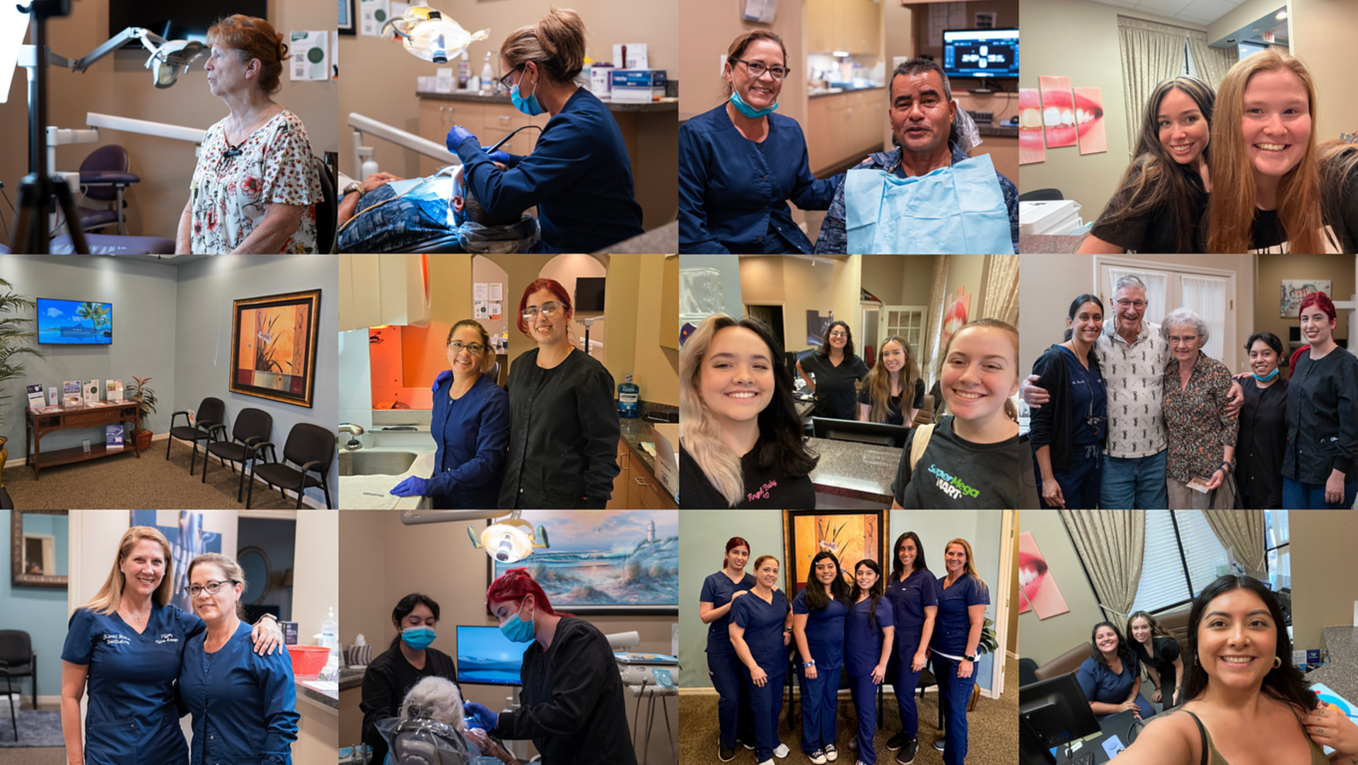 Collage of smiling people in a conference lobby and meeting room, posing, talking, and giving thumbs up