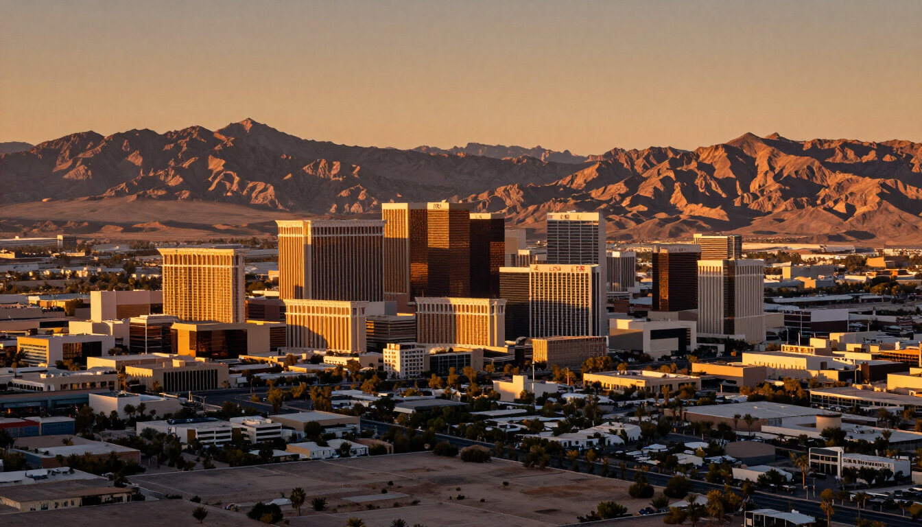 Welcome to Las Vegas sign with bright blue sky