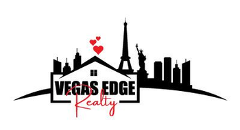 Vegas Edge Realty logo with black city skyline, red hearts, and bold black-red text.