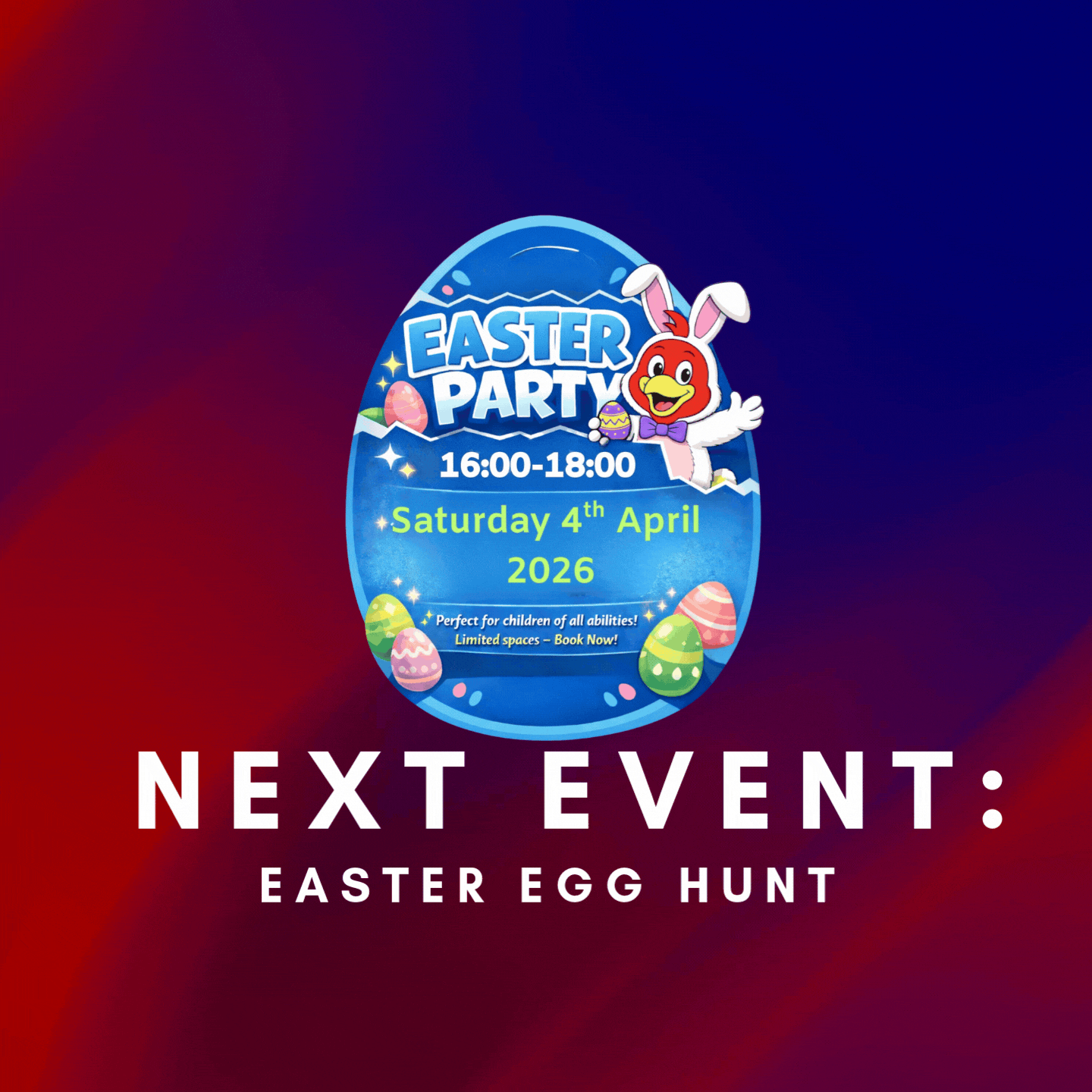 An easter egg hunt is being held on saturday 4th april