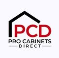 Logo for Pro Cabinets Direct featuring the red letters "PCD" inside a black house outline with text underneath.