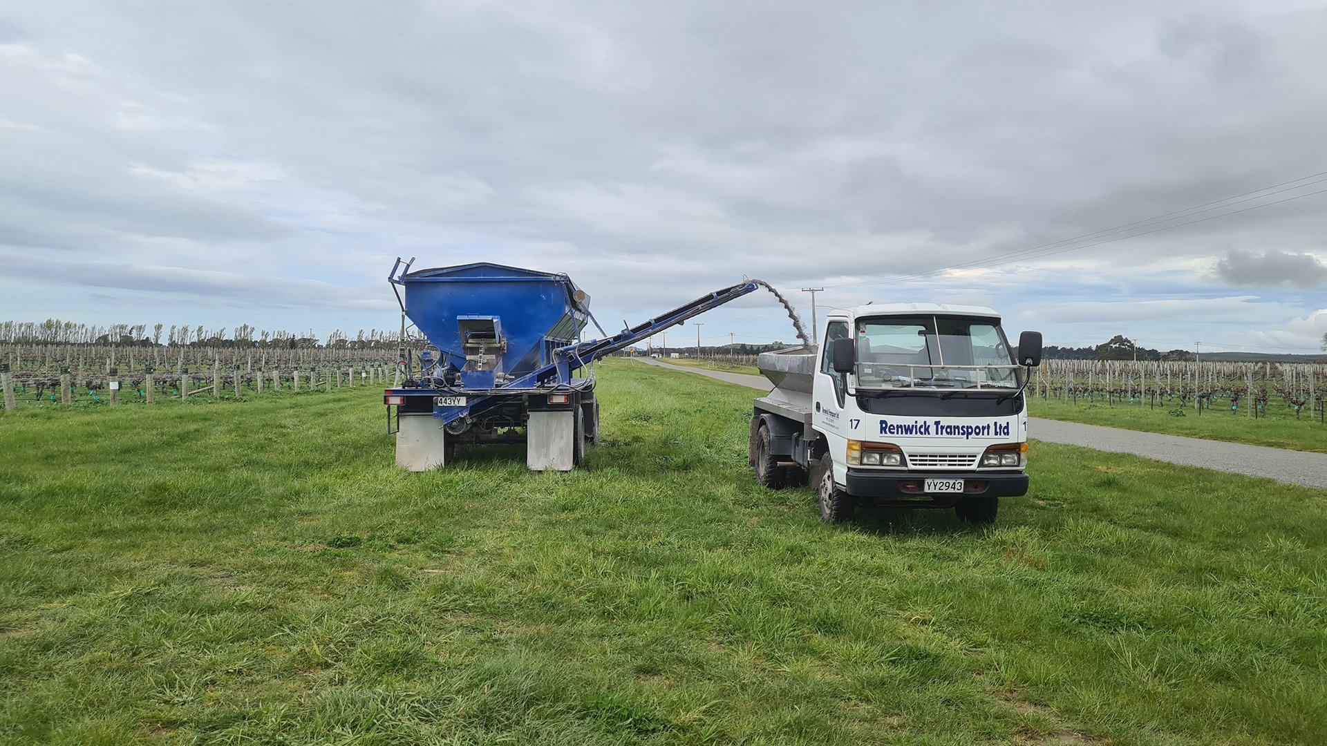 Fertiliser spreading in the Marlborough region by Renwick Transport.