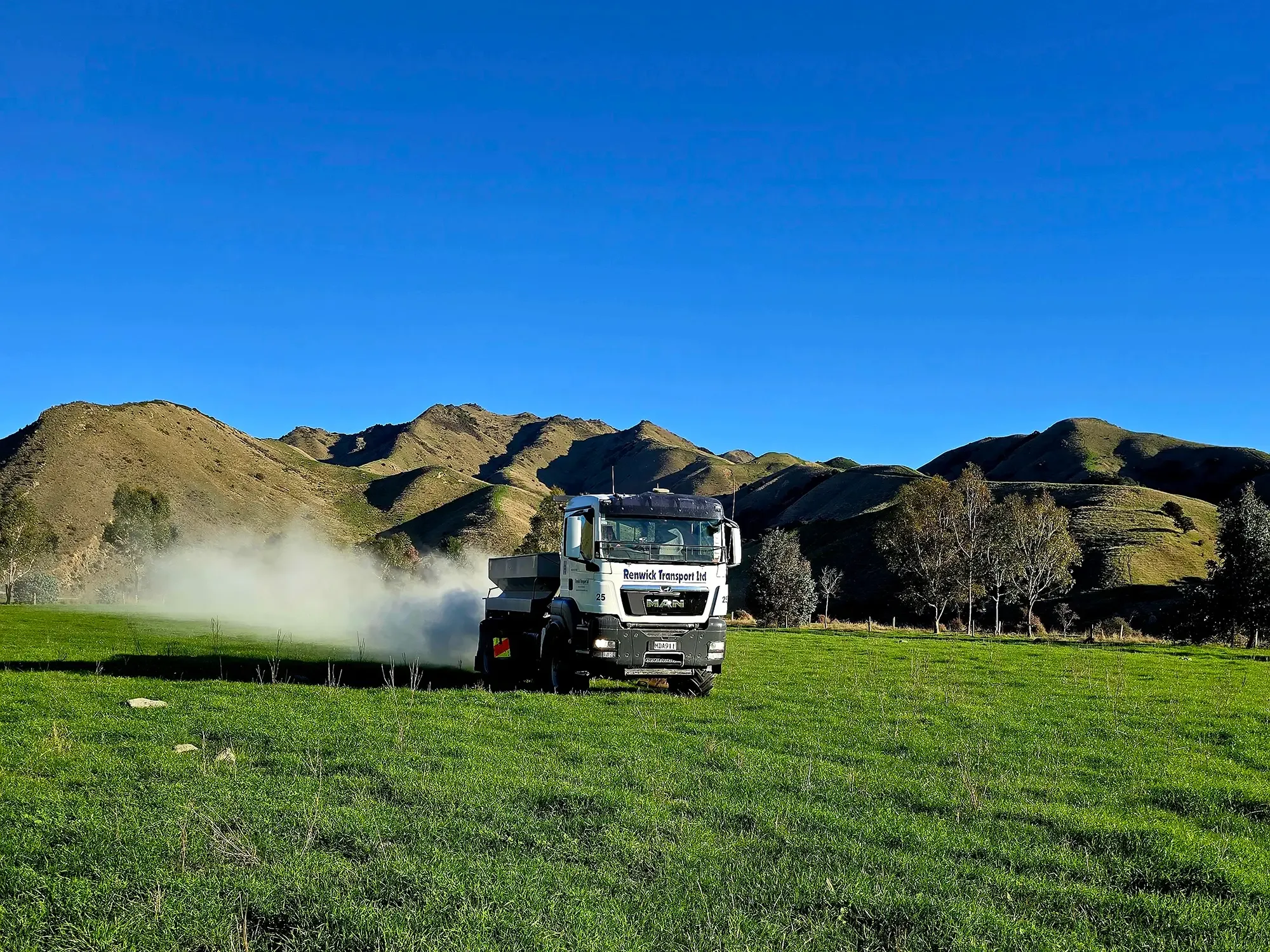 Fertiliser Spreading by Renwick Transport for the Nelson, Marlborough and Canterbury regions.