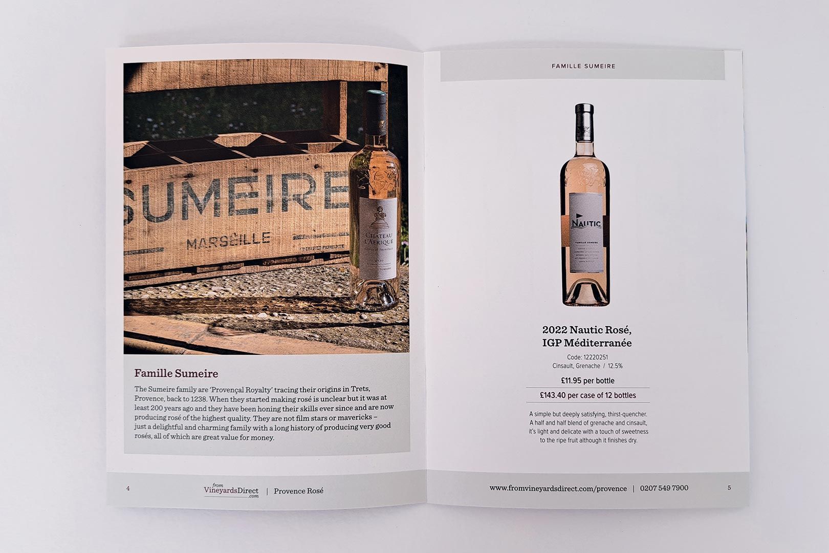 Open magazine spread featuring two wine bottle product shots and descriptions.