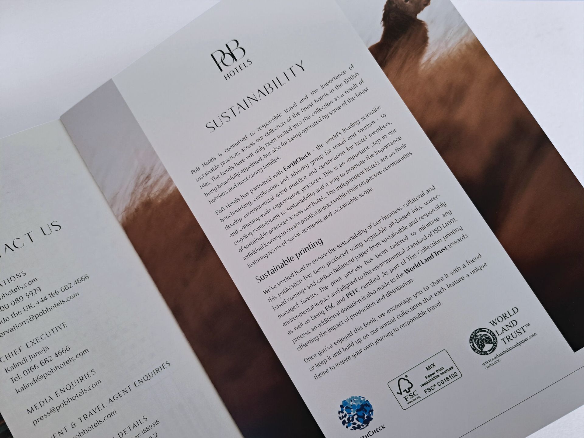 Brochure about sustainability with a logo and text on a light background.