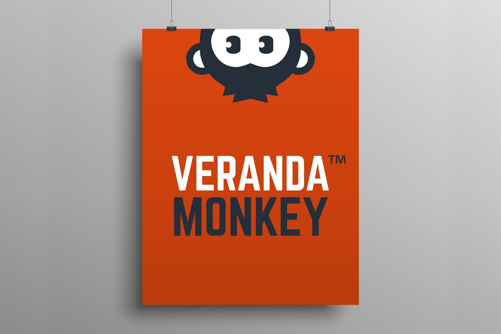 Poster: Orange background, logo with monkey icon on top and