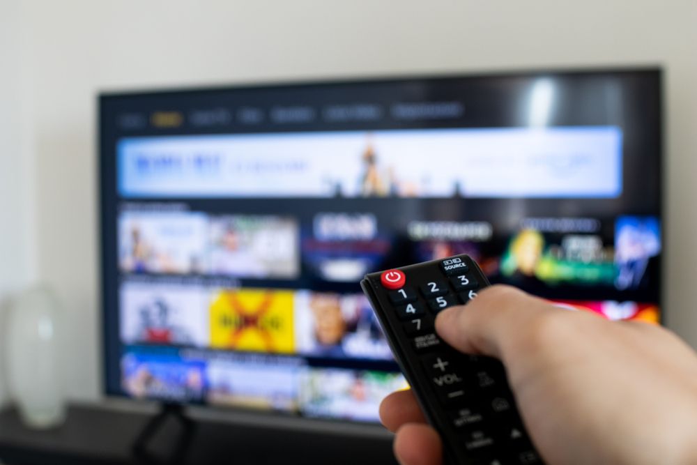 A Person Is Holding a Remote Control in Front of A Television  — A1 Antenna Doctor In Port Macquarie, NSW