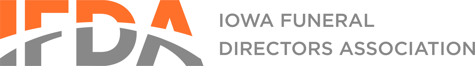 Logo of the Iowa Funeral Directors Association, featuring stylized gray and orange text.