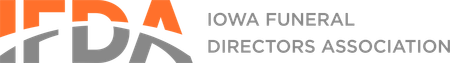 Logo of the Iowa Funeral Directors Association, featuring stylized gray and orange text.
