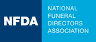 Logo for the National Funeral Directors Association (NFDA) featuring white text on a blue background.