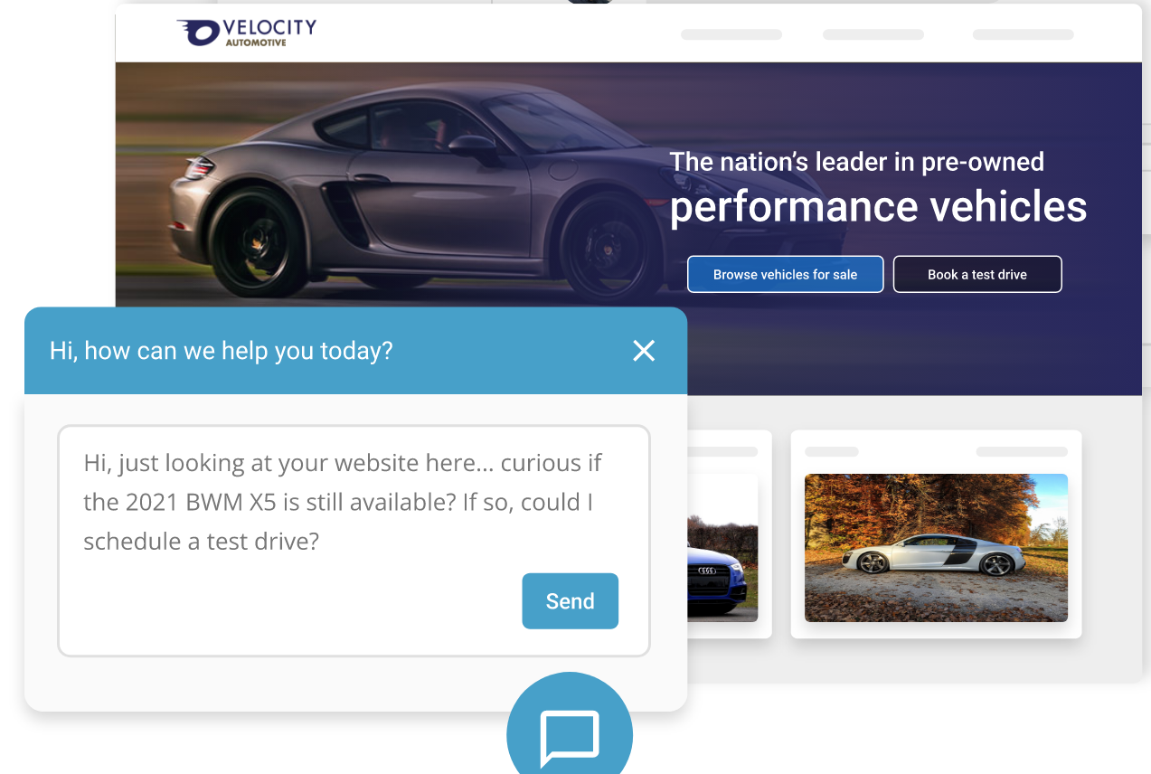 A screenshot of a website for performance vehicles.