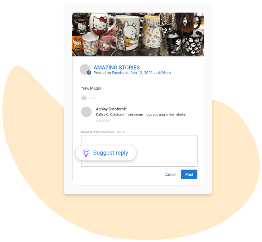 A screenshot of a facebook page with a picture of hello kitty mugs.