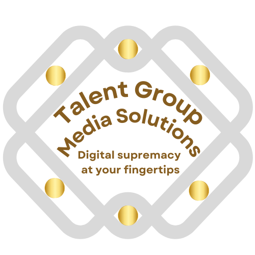 A logo for talent group media solutions digital supremacy at your fingertips