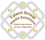 A logo for talent group media solutions digital supremacy at your fingertips