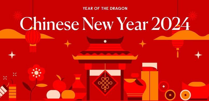 A poster for chinese new year 2024 with a red background