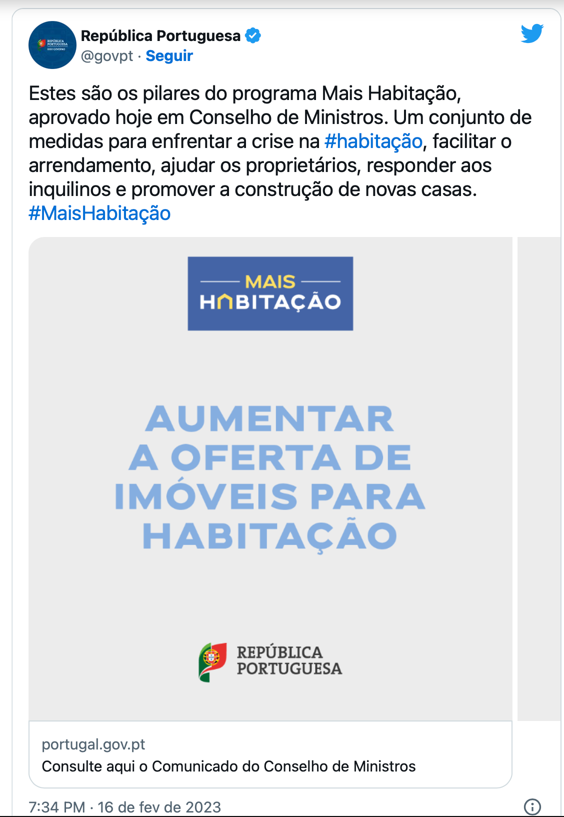 Uma captura de tela de um tweet da república portuguesa.