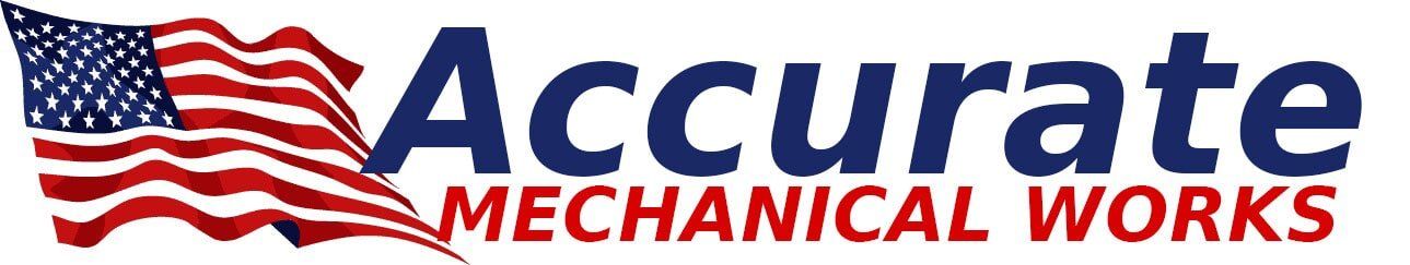 A logo for accurate mechanical works with an american flag