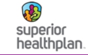Logo of Superior HealthPlan: shield with figures in various colors. Text