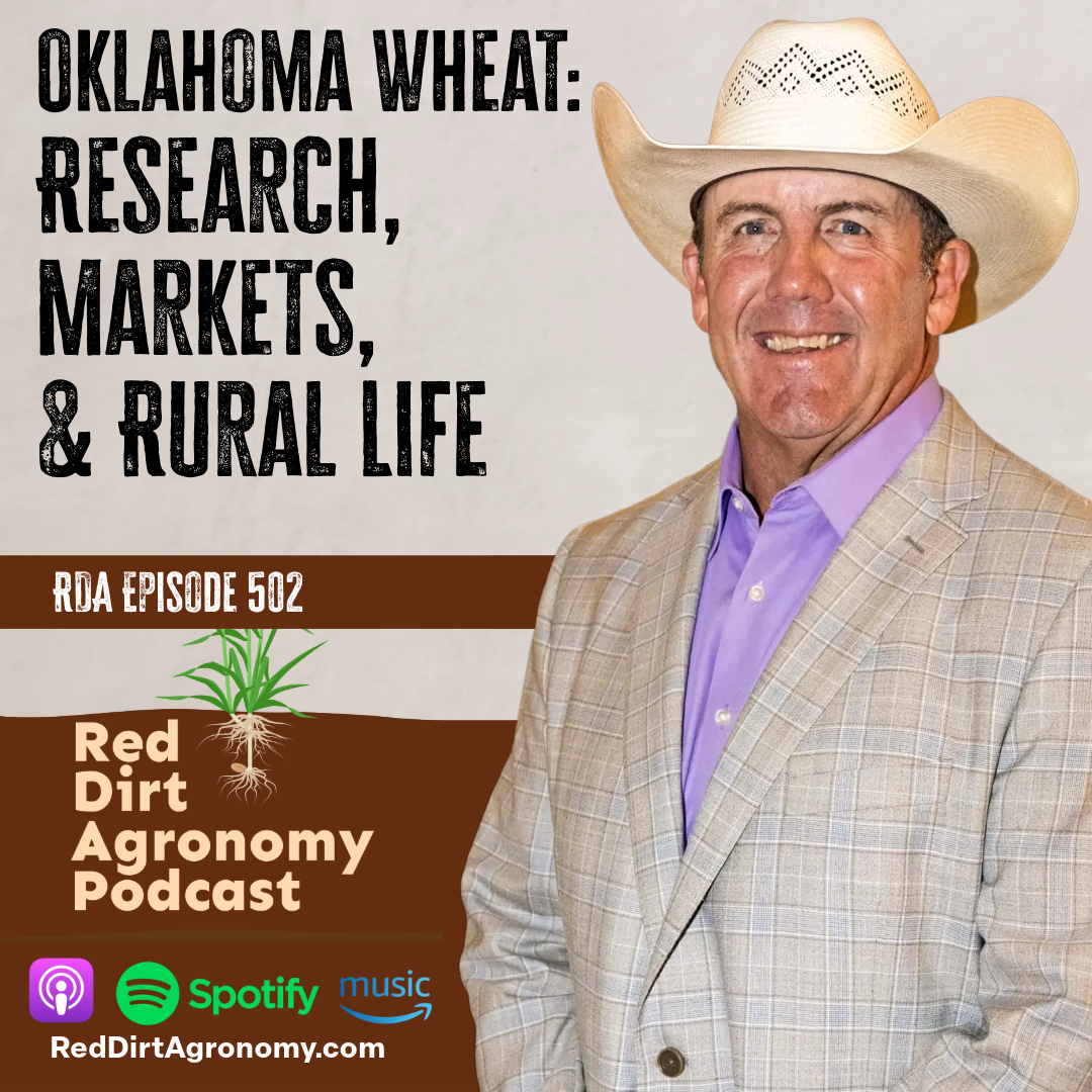 Podcast cover for “Oklahoma Wheat: Research, Markets, & Rural Life” with a man in a cowboy hat.